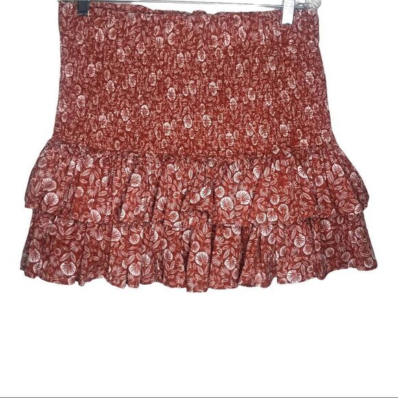 LOFT SKIRTS, Palm Smocked, Tiered Skirt Rich Chestnut Size L - Picture 4 of 7